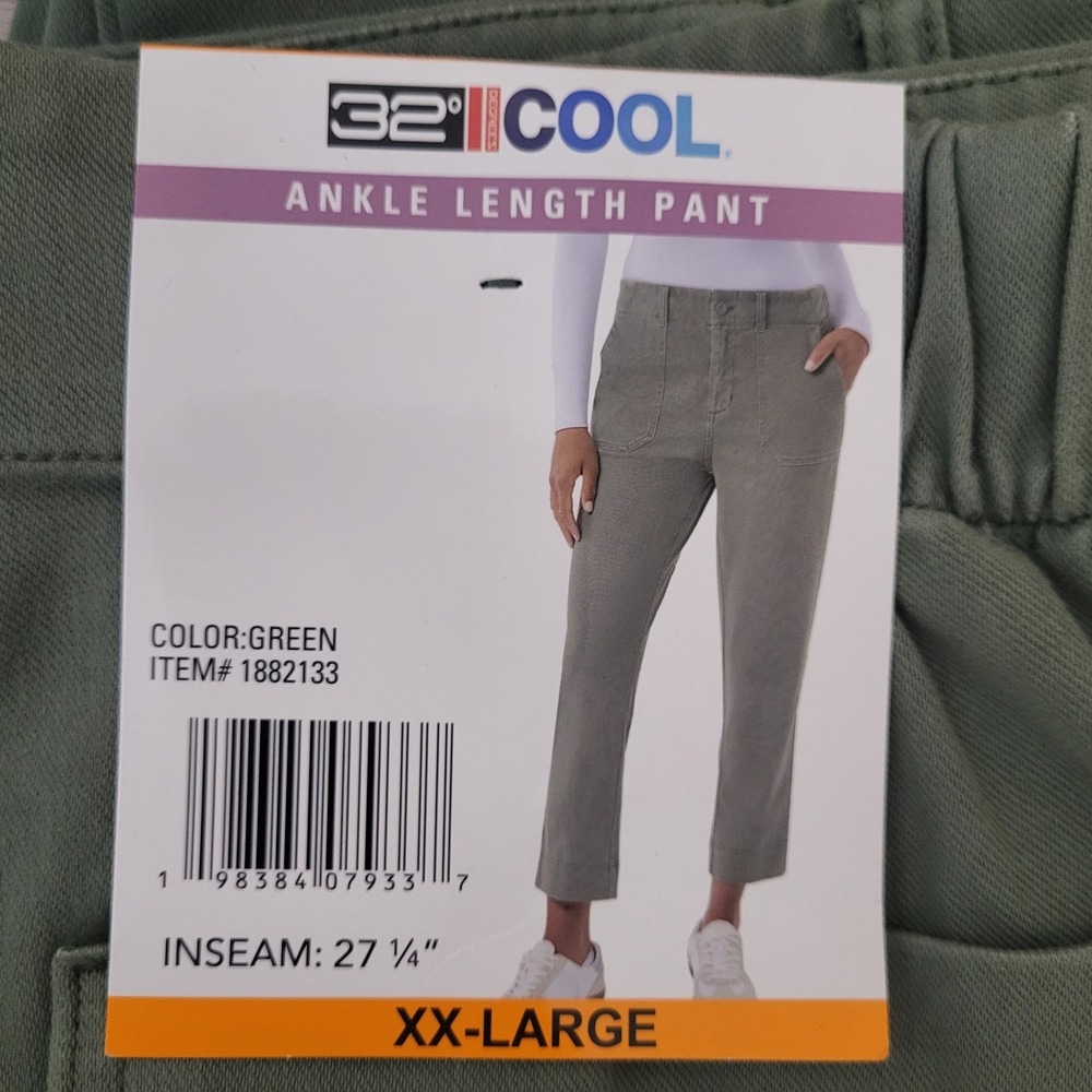 32 Degrees Cool Womens XXL Green Ankle Length Utility Pants Stretch Twill 882133